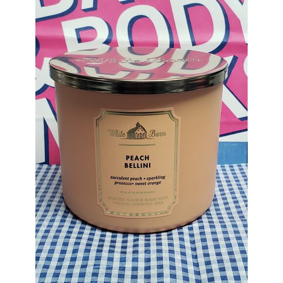 BBW Peach Bellini Solid Orange White Barn Large 3 Wick Candle Home Fragrance - Picture 1 of 2